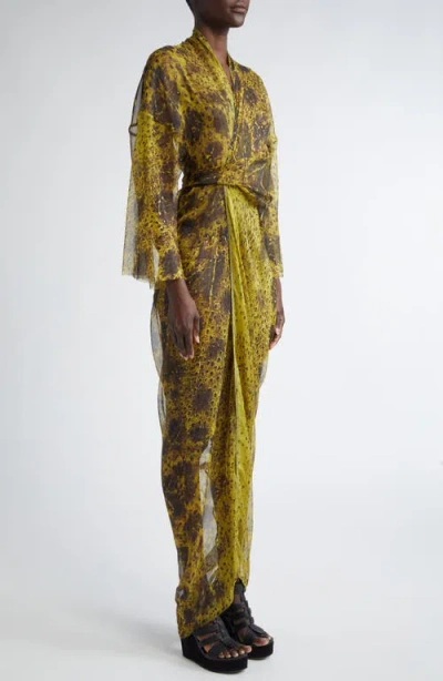 Rick Owens Sheer Long Sleeve Silk Wrap Gown