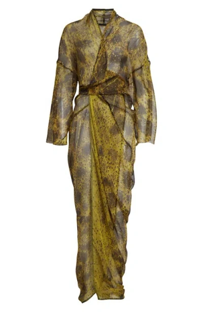 Rick Owens Sheer Long Sleeve Silk Wrap Gown