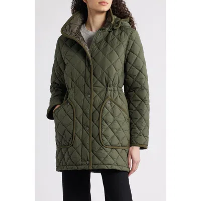 Bernardo Diamond Quilted Hooded Puffer Coat In Green