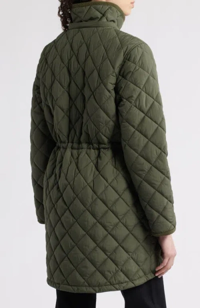 Bernardo Diamond Quilted Hooded Puffer Coat In Green