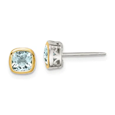 Diamond2deal Sterling Silver Rhodium-plated With 14k Accent Aquamarine Square Stud Earrings