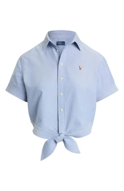 Polo Ralph Lauren Tie-front Cropped Oxford Shirt In Blue