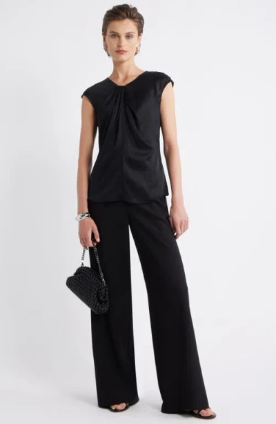 Nordstrom Twist Front Satin Top In Black