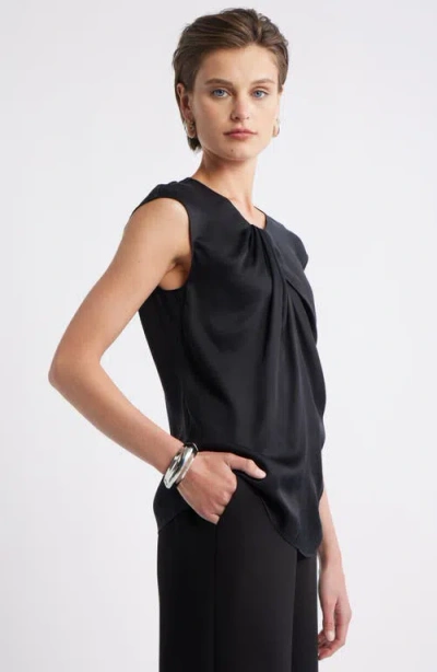 Nordstrom Twist Front Satin Top In Black