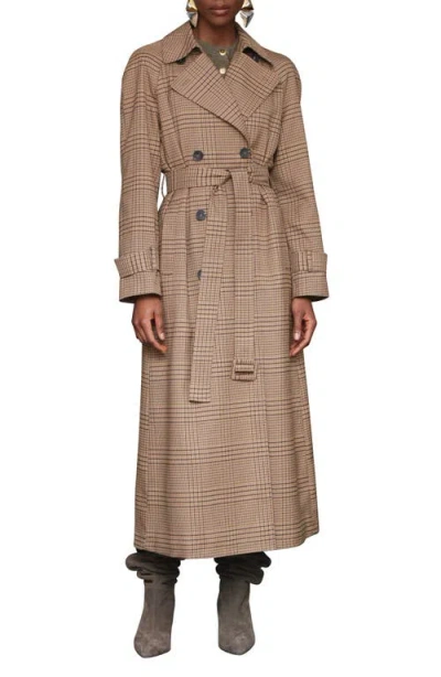 Avec Les Filles Double Breasted Houndstooth Plaid Trench Coat
