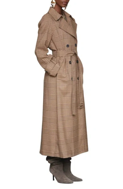 Avec Les Filles Double Breasted Houndstooth Plaid Trench Coat