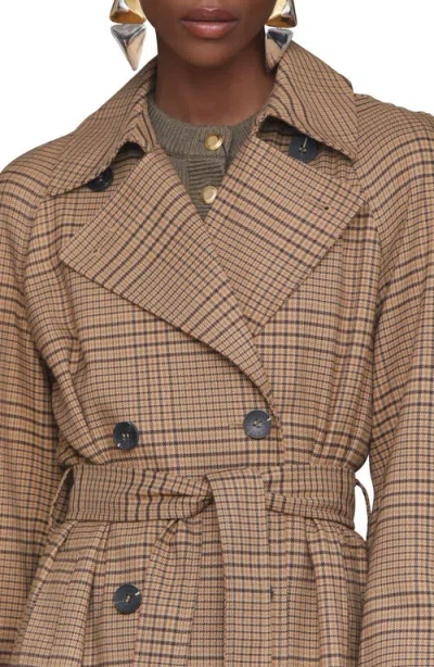 Avec Les Filles Double Breasted Houndstooth Plaid Trench Coat