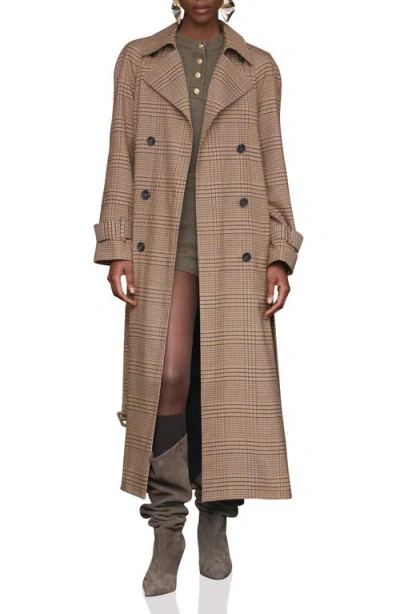 Avec Les Filles Double Breasted Houndstooth Plaid Trench Coat