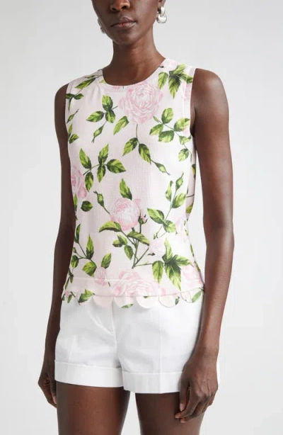 Oscar De La Renta English Rose Print Sleeveless Sweater