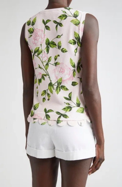 Oscar De La Renta English Rose Print Sleeveless Sweater