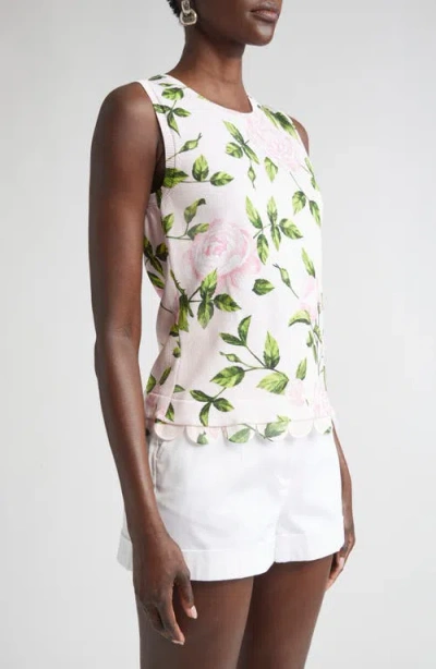 Oscar De La Renta English Rose Print Sleeveless Sweater