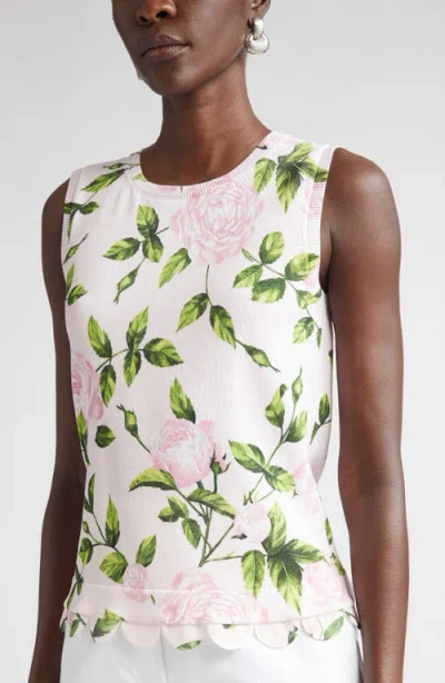 Oscar De La Renta English Rose Print Sleeveless Sweater