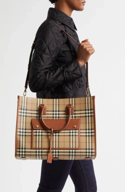 Burberry Medium Freya Check Coated Canvas Tote