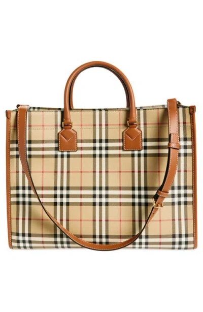 Burberry Medium Freya Check Coated Canvas Tote