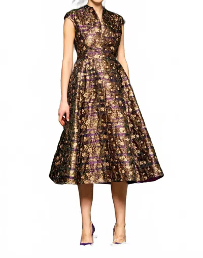 John Paul Ataker High Neck Flowered Jacquard Dress In Purple