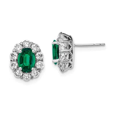 Diamond2deal 14k White Gold 1 1/5 Ct Lab Grown Diamond And Oval Created Emerald Halo Stud Earrings