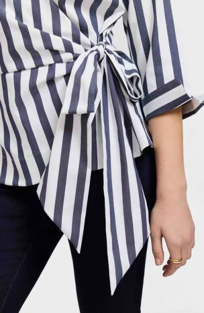 Foxcroft Salina Stripe Cotton Blend Wrap Shirt