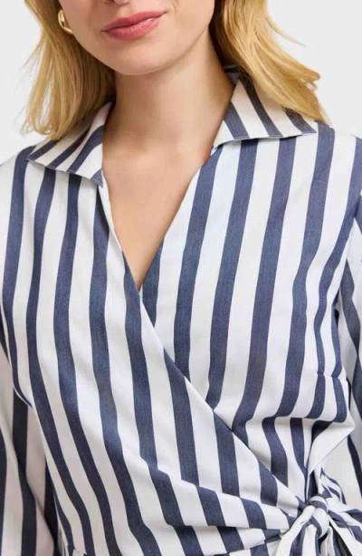 Foxcroft Salina Stripe Cotton Blend Wrap Shirt