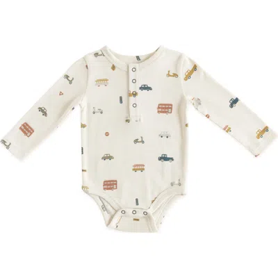 Pehr Rush Hour Organic Cotton Henley Bodysuit In White