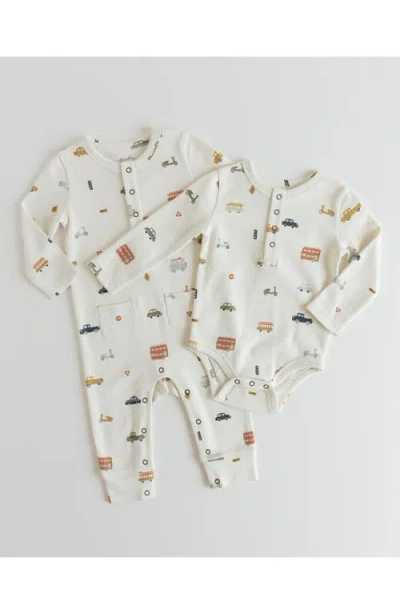 Pehr Rush Hour Organic Cotton Henley Bodysuit In White