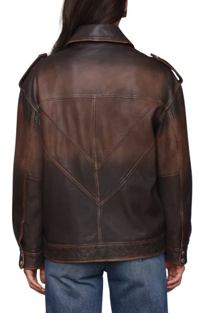 Avec Les Filles Pieced Back Leather Bomber Jacket In Brown