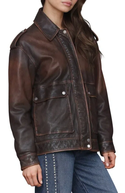 Avec Les Filles Pieced Back Leather Bomber Jacket In Brown