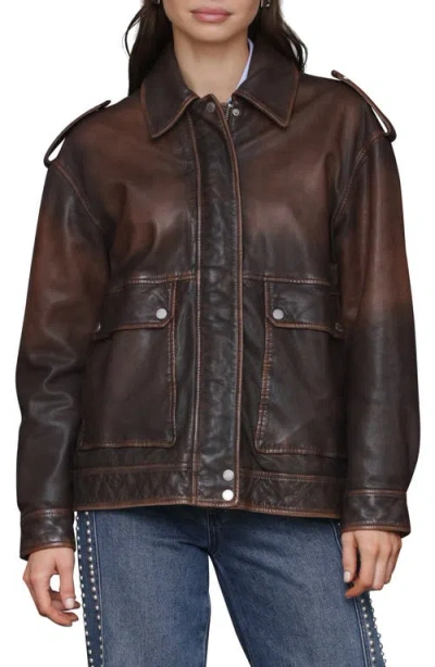 Avec Les Filles Pieced Back Leather Bomber Jacket In Brown