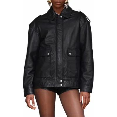Avec Les Filles Pieced Back Leather Bomber Jacket In Black