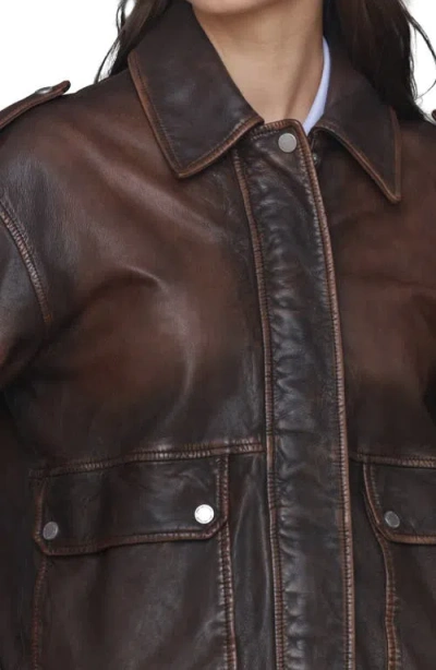 Avec Les Filles Pieced Back Leather Bomber Jacket In Brown