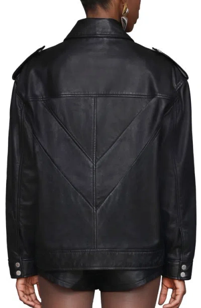Avec Les Filles Pieced Back Leather Bomber Jacket In Black