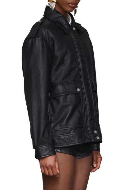 Avec Les Filles Pieced Back Leather Bomber Jacket In Black