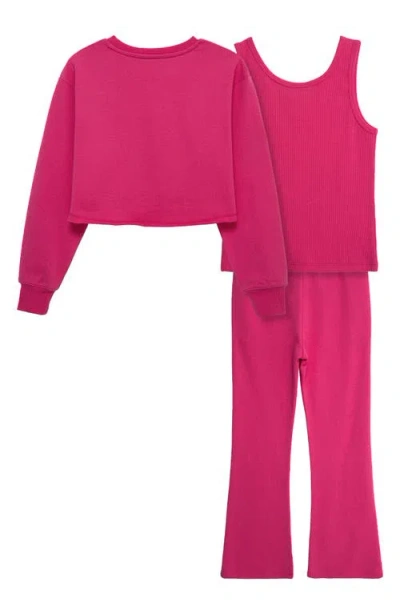 Truce Kids' Appliqué Sweatshirt, Tank & Flare Leg Sweatpants Set In Pink