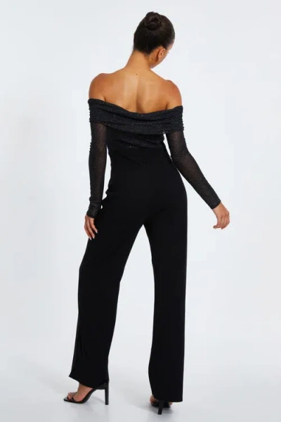 Quiz Glitter Mesh Bardot Scuba Crepe Palazzo Jumpsuit