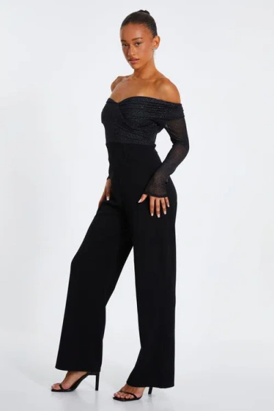 Quiz Glitter Mesh Bardot Scuba Crepe Palazzo Jumpsuit