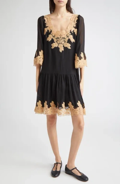 Bode Marisel Lace Trim Silk Chiffon Dress
