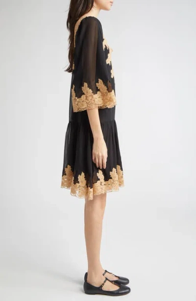 Bode Marisel Lace Trim Silk Chiffon Dress