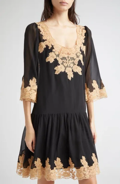 Bode Marisel Lace Trim Silk Chiffon Dress