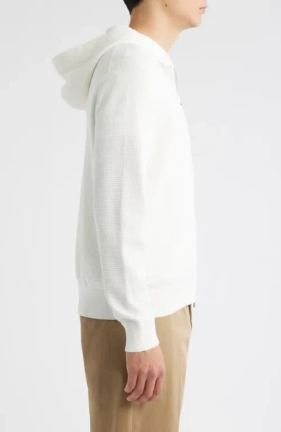 Theory Myhlo Perforated Waffle Cotton Zip Hoodie In White