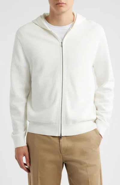 Theory Myhlo Perforated Waffle Cotton Zip Hoodie In White