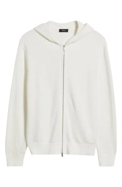 Theory Myhlo Perforated Waffle Cotton Zip Hoodie In White