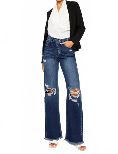 Kancan Jules Ultra High Rise 90's Flare Jeans In Dark Blue Wash In Blue