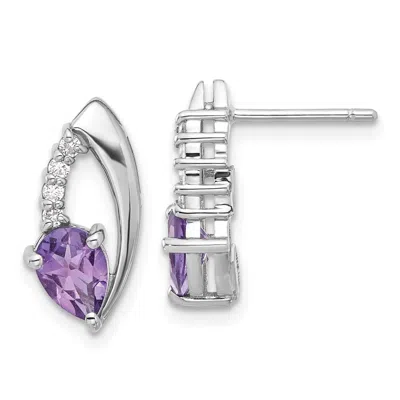 Diamond2deal Sterling Silver Rhodium-plated Amethyst And Cz Earrings