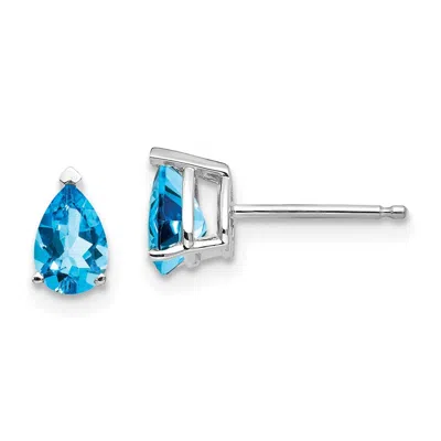 Diamond2deal 14k White Gold 10x7mm Pear Blue Topaz Earrings