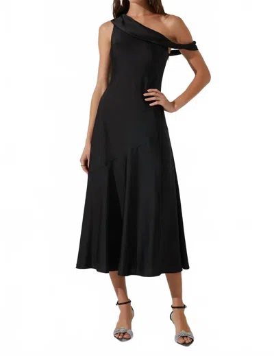 Astr The Label Orissa One-shoulder Satin Midi Dress In Black
