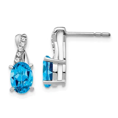 Diamond2deal 14k White Gold Blue Topaz And Diamond Earrings