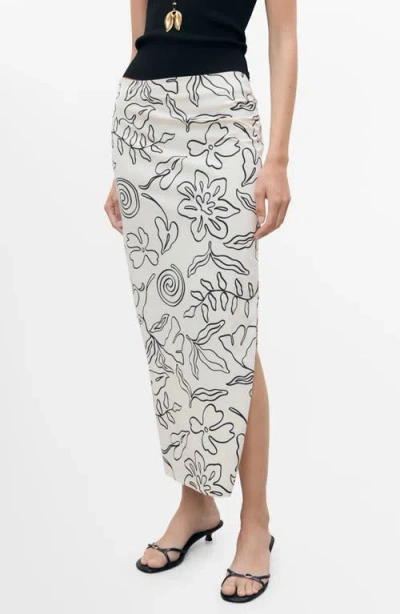 Mango Slit Printed Long Skirt Ecru In Neutral