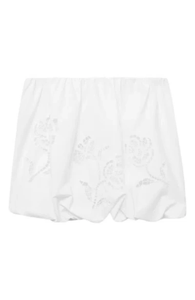 Mango Embroidered Bubble Hem Shorts In White