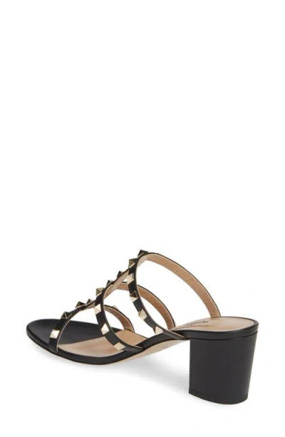 Valentino Garavani Rockstud Calfskin Leather Slide Sandal 60 Mm Woman Marine 39 In Black