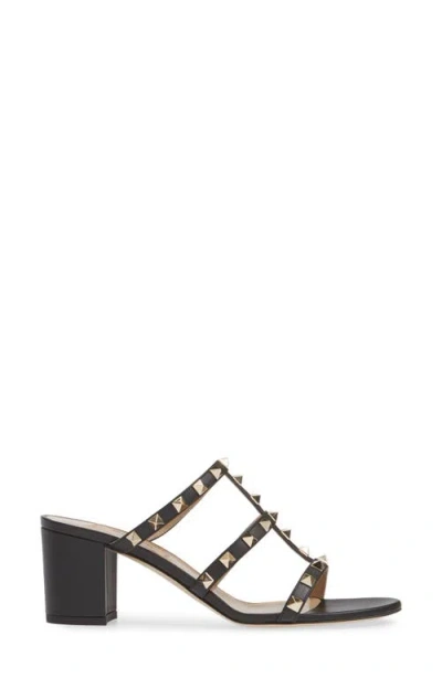 Valentino Garavani Rockstud Calfskin Leather Slide Sandal 60 Mm Woman Marine 39 In Black