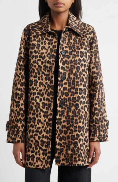 Sam Edelman Leopard Print Water Repellent Rain Jacket In Brown